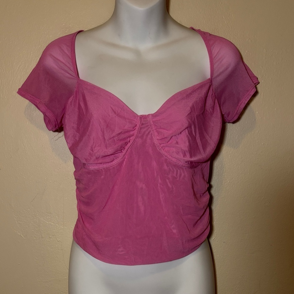 Divided Hot Pink Bustier Short Sleeve Crop Top